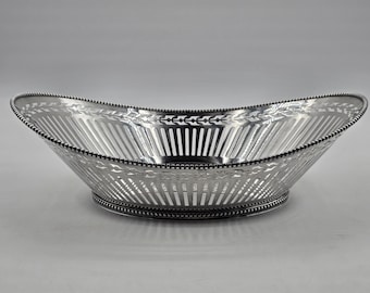 Bread basket - Boat-shaped openwork cut with pearl edge - Silver-plated - Large model