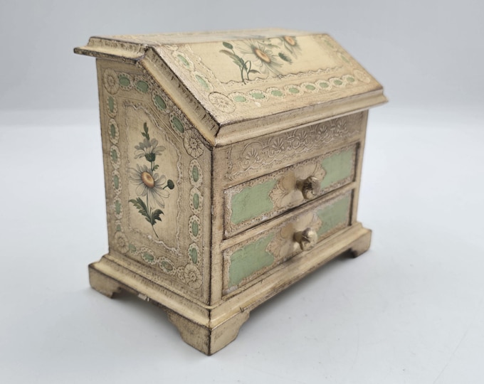 Italian Vintage Wooden Jewelry Box, Florentine