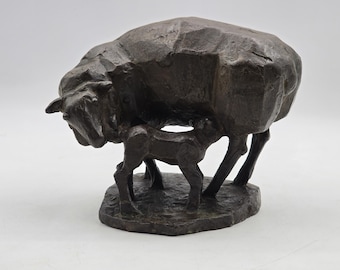 Sculpture, bronze, Frank Letterie, Sheep with lamb
