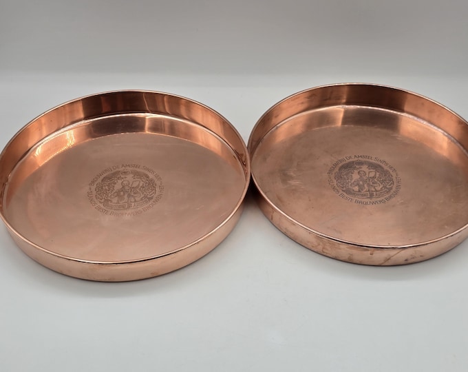 Pair of red copper trays "Amstel beer" Netherlands