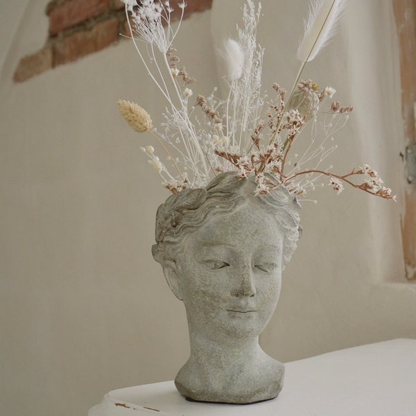 Keramik-Vase Kopf mit getrockneten haltbaren Blumen DIY / Pflanzkopf / Büstenkopf