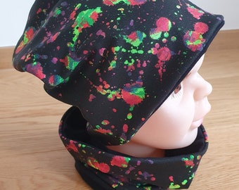 Reversible beanie/Loop size 51-53 black/neon coloured spots