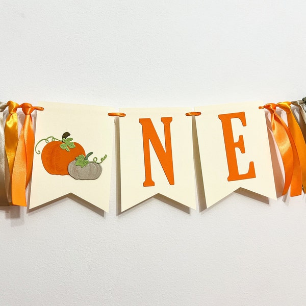 Boy Pumpkin High Chair Banner - Our Little Pumpkin is turning One, BOY 1st Birthday Pumpkin First Birthday Decorations Pumpkin ONE Banner