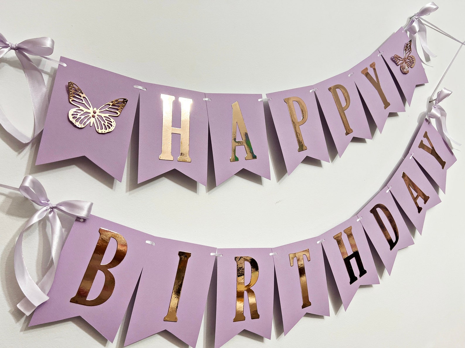 Purple Butterfly Happy Birthday Banner – Rose Gold Letters - Etsy