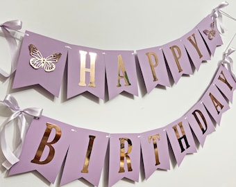 Striscione per seggiolone con farfalla viola, striscione per il primo