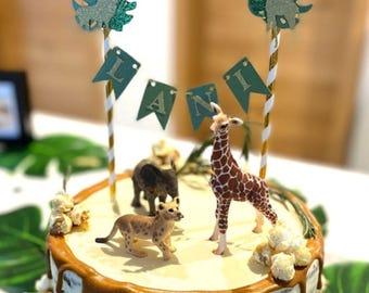 Safari Name Cake Topper - Glitter Animal Bunting, Jungle Party