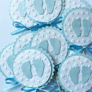 Fußabdruck Cupcake Toppers, Fußabdruck Baby Shower. Baby Girl oder Baby Boy Fußabdruck Cupcake Toppers Baby Shower Dekoration Gender Reveal Party Baby Blue