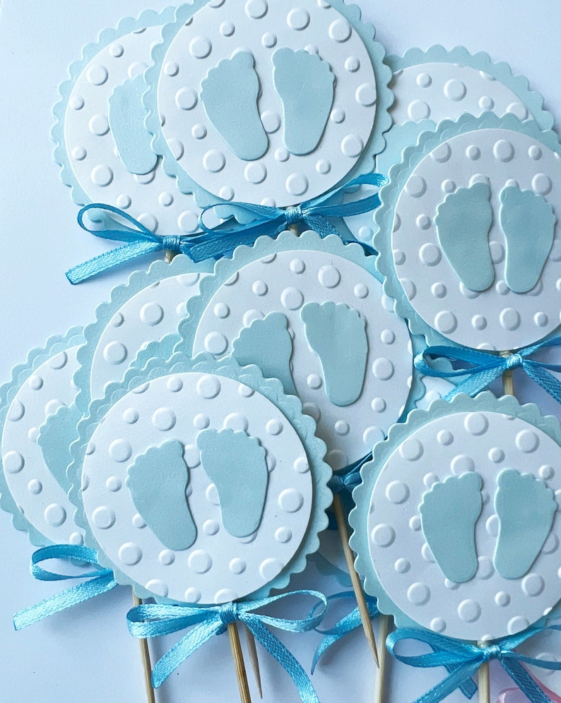 Fußabdruck Cupcake Toppers, Fußabdruck Baby Shower. Baby Girl oder Baby Boy Fußabdruck Cupcake Toppers Baby Shower Dekoration Gender Reveal Party Baby Blue