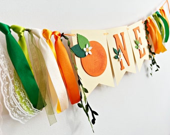 Little Cutie One Hochstuhl-Banner – Orange ONE Banner. Clementine 1. Geburtstagsdekoration. Mandarinen-Thema Erster Geburtstag. Zitrusparty