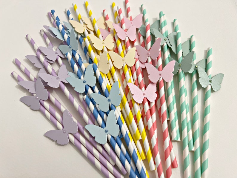 Pastel Butterfly Paper Straws Butterfly Party Decorations. Etsy