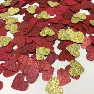 100-1000 PCS Gold Heart Confetti SMALL Hearts Valentine's Day Confetti Gold Bridal Shower Engagement Party 1st Birthday Gold Silver Wedding Burgundy,GoldGlitter