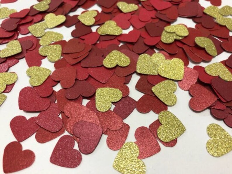 100-1000 PCS Gold Heart Confetti SMALL Hearts Valentine's Day Confetti Gold Bridal Shower Engagement Party 1st Birthday Gold Silver Wedding Burgundy,GoldGlitter