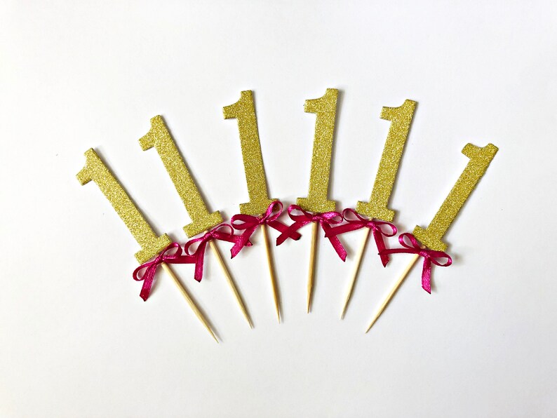 Pink and Gold First Birthday Decorations Glitter Gold Number Cupcake Toppers First Birthday Party Decorations Pink Gold Birthday Party Decor