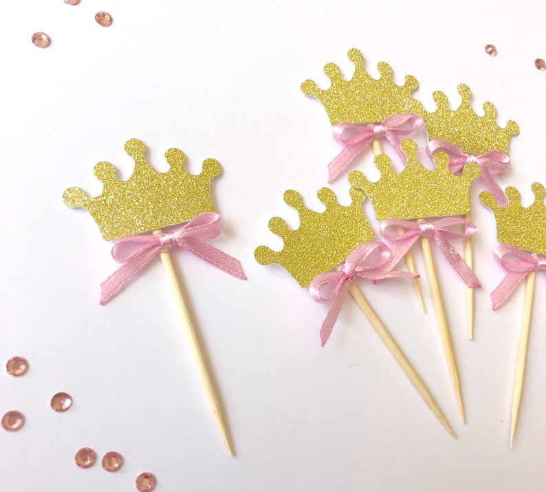 Crown Cupcake Toppers - 12 Prince Princess Cupcake Toppers Food Picks ...