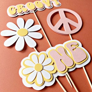 One Groovy Daisy Cake Toppers Daisy Centerpiece Floral Sticks One Groovy Baby Groovy First Birthday Hippie Retro Baby First Birthday Decor image 4