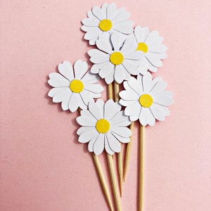 10 Daisy Paper Straws or Cupcake Toppers Two Groovy Daisy Birthday Decorations. Bridal Shower, Wedding, Engagement, Retro Vintage Birthday Cupcake Toppers