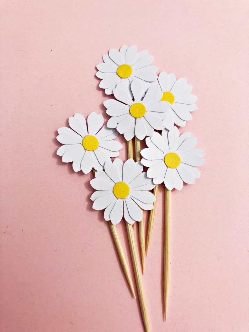 10 Daisy Paper Straws or Cupcake Toppers Two Groovy Daisy Birthday Decorations. Bridal Shower, Wedding, Engagement, Retro Vintage Birthday Cupcake Toppers