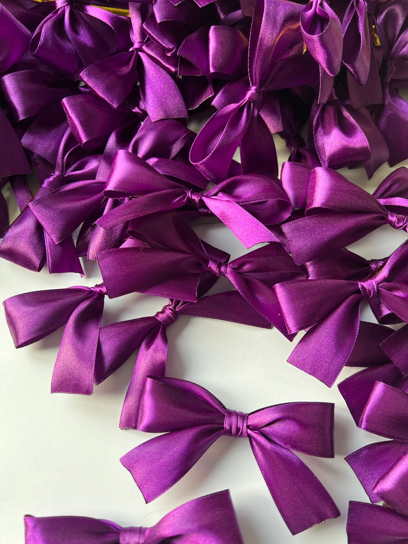 Purple Satin Ribbon Bows with Twist Ties 4 Wide Satin Ribbon Bows. Satin ribbon bows, Baby bows, Children's bows, Purple bows image 5