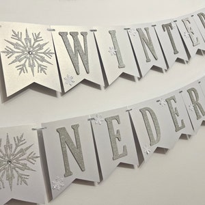 WINTER ONEDERLAND Banner Snowflake Happy Birthday Banner. Girl 1st Birthday Decorations Snowflake Baby Shower Christmas Table Decor Frozen White & SILVER