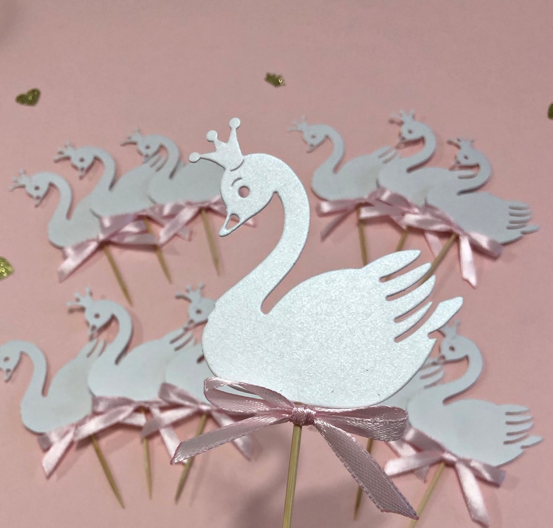 10 Swan Party Cupcake Toppers Swan Theme Swan Princess Party Etsy