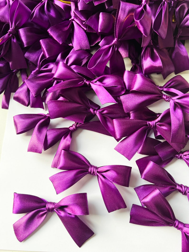 Purple Satin Ribbon Bows with Twist Ties 4 Wide Satin Ribbon Bows. Satin ribbon bows, Baby bows, Children's bows, Purple bows image 4