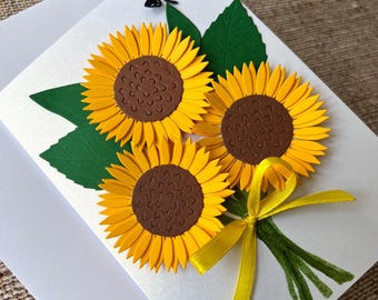 3D Floral Handmade Card - Sunflower Bee Sunshine Greeting Card, Mother's Day, Birthday, Thank You