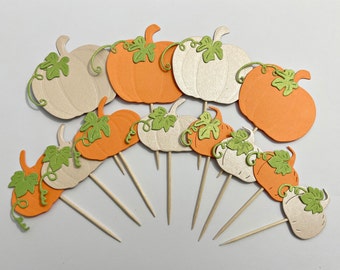 12 Pumpkin Cupcake Toppers - Pumpkin Birthday Decorations. Fall Baby Shower. Pumpkin 1st Birthday. Pumpkin Party. Fall First Birthday Decor