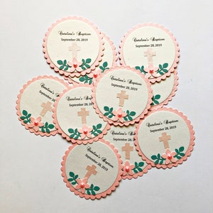 Pink Floral Favor Tags. Flower Baptism Favour Tags, First Communion, Christening Tags, Bridal Shower, Baby Shower Wedding Thank You Tags image 7