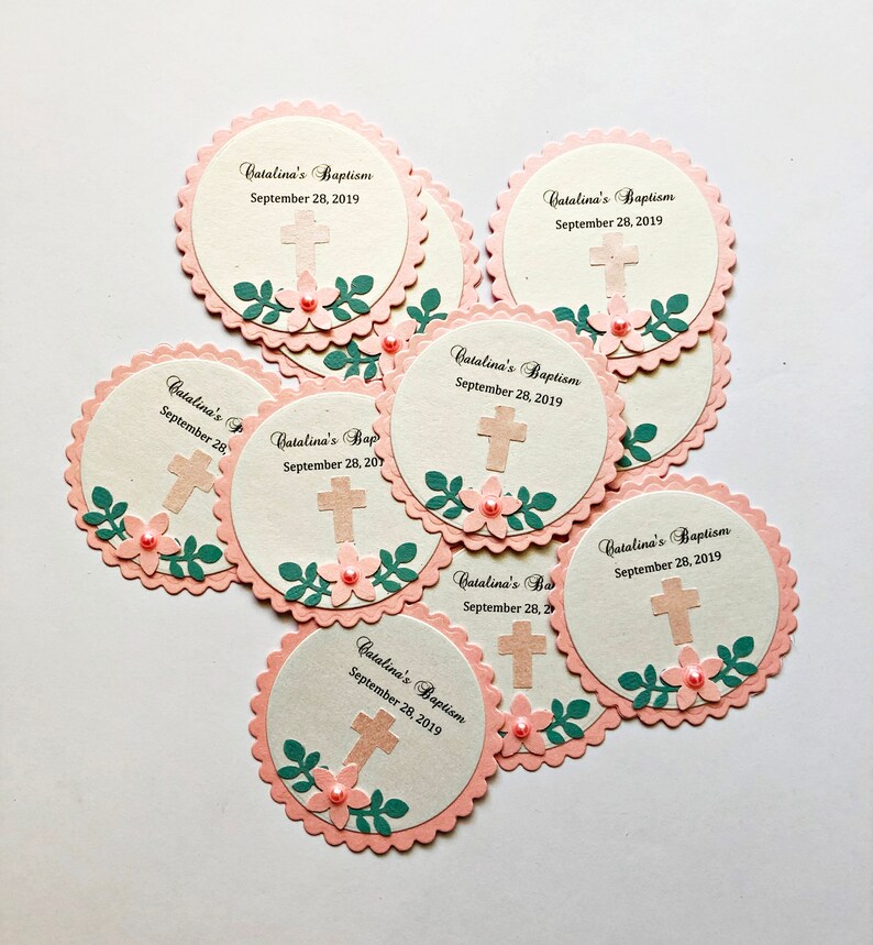 Pink Floral Favor Tags. Flower Baptism Favour Tags, First Communion, Christening Tags, Bridal Shower, Baby Shower Wedding Thank You Tags image 7