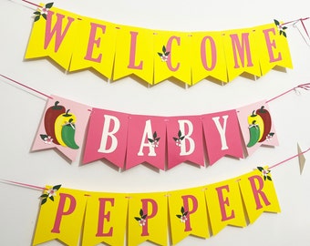 Fiesta Welcome Baby Banner - A Little Pepper is on the Way. Fiesta Baby Shower Decorations, Cinco de Mayo Party. Summer Baby Shower Decor
