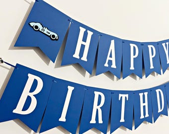 Race Car Birthday Banner - Fast One, Two Fast Party Decor