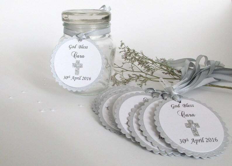 Pink Lilac Baptism Favor Tags Custom Thank you Tags Baptism favors Girl Baptism Tags First Communion Holly Communion Christening Gift Tags image 8