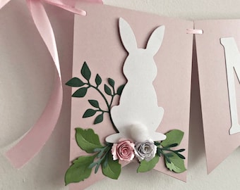 Some bunny is on the way banner - Bunny baby shower, Spring baby shower, Girl baby shower party decorations Spring baby shower Gender reveal