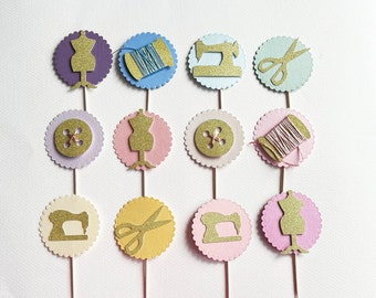 Sewing Party Decorations - Cute as a Button Birthday Party. Sew Cute Cupcake Toppers. Sewing Party Confetti. Sewing Machine Sew Party Favors