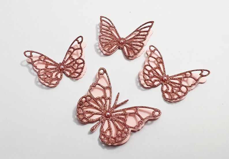 Papillons 3D en or rose 12 pièces Papillons en papier. PETITS papillons découpés. Papier d'art mural Découpes de papillons Anniversaire Nuptiale Baby Shower image 3