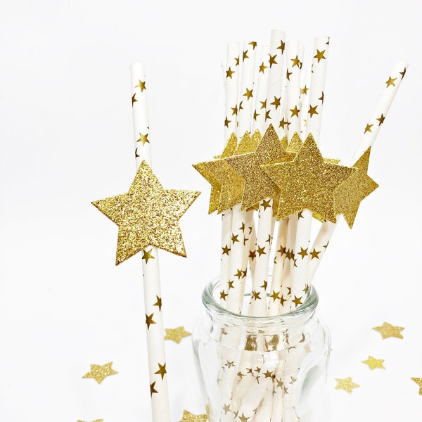 Star Paper Straws - Twinkle Twinkle Little Star Decorations. Star First Birthday. Twinkle Little Star Baby Shower Star Party Graduation