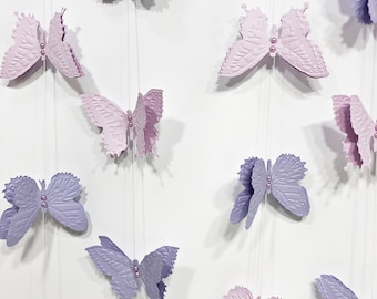 Guirnalda de mariposas 3D - Pancarta de papel lavanda, decoración para bodas y baby showers