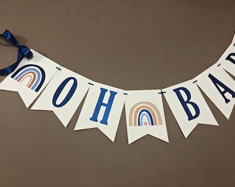Boho regenboog babyshower decoraties - Oh baby babyshower banner, boho regenboog feest decor, jongens babyshower decor gedempte regenboog babyshower