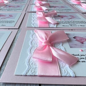 Pink Baptism Thank You Card Custom Photo Religious Thank You. Bow Lace Photo Thanks. Baptism, Christening Girl, First Communion Thank You image 8