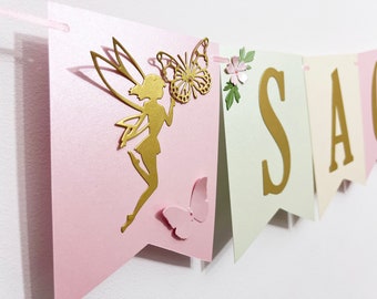 Custom Fairy NAME Banner - Wildflower Flowers and Butterflies Banner. Enchanted Fairy Banner Fairy Theme Butterfly Banner Floral Name Banner