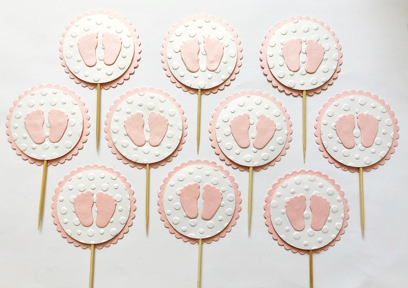 Fußabdruck Cupcake Toppers, Fußabdruck Baby Shower. Baby Girl oder Baby Boy Fußabdruck Cupcake Toppers Baby Shower Dekoration Gender Reveal Party Bild 7