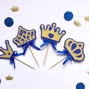 Royal Prince Baby Shower Cupcake Toppers.  Royal prince first birthday. Prince birthday cupcake toppers. Royal blue &  gold toppers. Crown