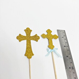 Set of 3 Glitter Cross Baptism Centerpieces Glitter Cross with Bow. Christening Baptism Decorations Cross Floral Picks Stick Centerpieces image 10