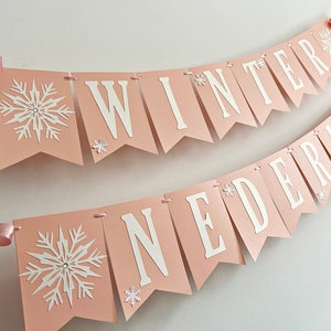 WINTER ONEDERLAND Banner Snowflake Happy Birthday Banner. Girl 1st Birthday Decorations Snowflake Baby Shower Christmas Table Decor Frozen image 6