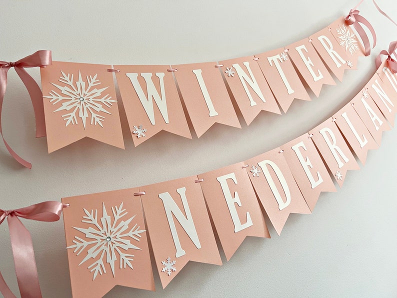 WINTER ONEDERLAND Banner Snowflake Happy Birthday Banner. Girl 1st Birthday Decorations Snowflake Baby Shower Christmas Table Decor Frozen image 6