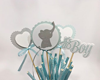 Elephant Baby Shower Decorations Set of 4 Pink or BLUE Gray Elephant Centerpieces Baby Shower Its a Girl Sticks First Birthday Table Decor