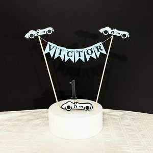 Race Car Cake Topper - CAR Cake Bunting, Vintage Race Car Party Decorations, Racing Theme Birthday Red Car Cake Topper ONE Two Fast Birthday