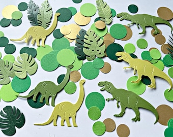 Dinosaur Party Confetti: Green, Gold, & Leaf Cutouts (150 pc)