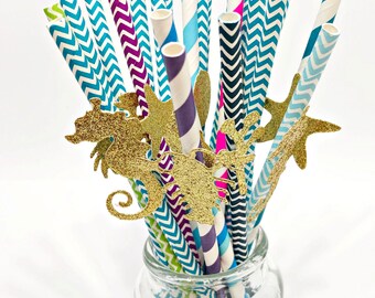 Under the Sea Paper Straws. Under the Sea Party Decorations Mermaid Birthday Straws Nautical Party Decoration Lobster Crab Starfish Seahorse