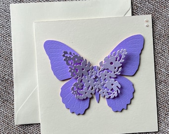 Lavendel-Schmetterlingskarte – Handgemachte Grußkarte für Mama, Schwester, Freundin, Oma